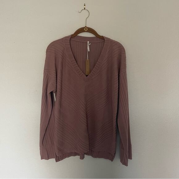 Textured Oversized Long Sleeve Knit Top Powder Blush Loungewear NWT - Picture 2 of 7